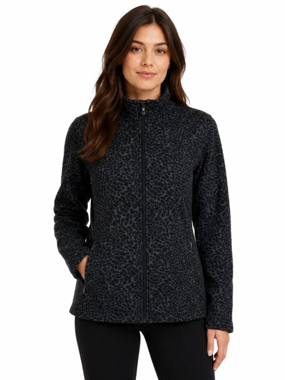 Lucy Activewear Full Zip Jacket Medium Black Animal Print Performance Stretch